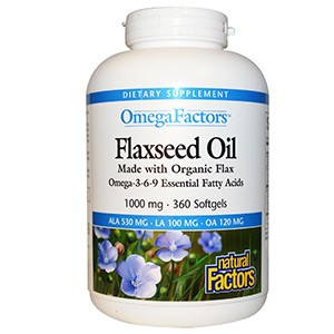 Natural Factors, Omega Factors, Льняное масло, 1000 мг, 360 желатиновых капсул