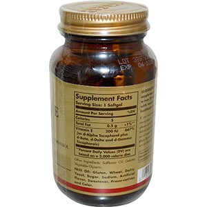 Solgar, Vitamin E, Mixed Tocopherols, 200 IU, 100 Softgels