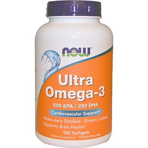 Now Foods, Ультра омега-3, 500 ЭПК/250 ДГК, 180 желатиновых капсул