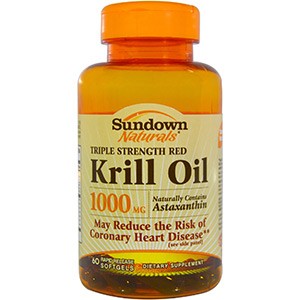 Sundown Naturals, Жир красного криля тройной крепости, 1000 мг, 60 мягких желатиновых капсул с быстрым высвобождением
