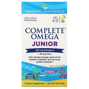 Nordic Naturals, Complete Omega, для детей от 6 до 12 лет, со вкусом лимона, 283 мг, 90 мини-капсул
