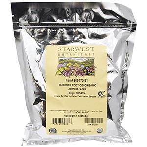 Starwest Botanicals, Натуральный корень лопуха, измельченный и просеянный