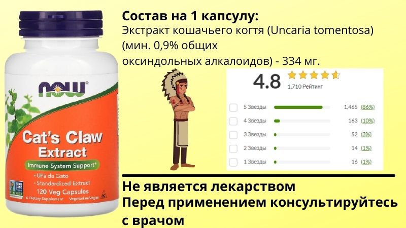 Состав добавки кошачий коготь от нау фудс