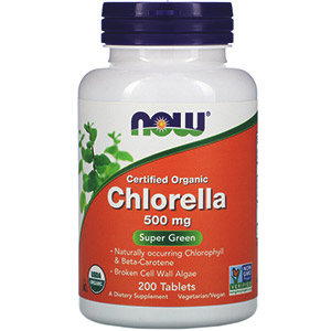 Now Foods, Сертифицированная органическая хлорелла, 500 mg, 200 таблеток