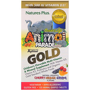 Nature's Plus, Source of Life Animal Parade Gold, добавка для детей с мультивитаминами и минералами, ассорти из натуральных вкусов, 120 таблеток в форме животных