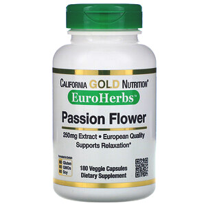California Gold Nutrition, EuroHerbs, «Пассифлора», 250 мг, 180 растительных капсул