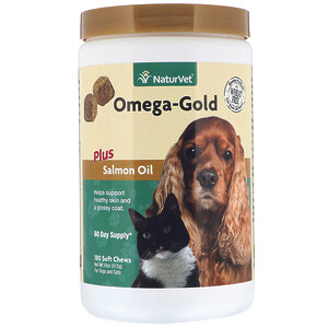 NaturVet, Omega-Gold с жиром лосося, добавка для собак и котов, улучшение состояния кожи и шерсти