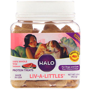 Halo, Liv-A-Littles, Белковое лакомство, 100% цельный лосось, выловленный в диких условиях, Для собак и кошек