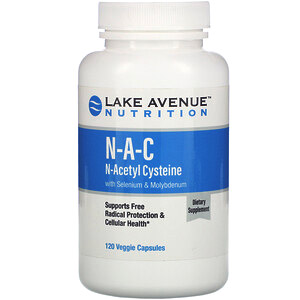 Lake Avenue Nutrition, N-A-C, N-ацетилцистеин с селеном и молибденом, 600 мг, 120 растительных капсул