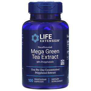 Life Extension, Мега экстракт зеленого чая без кофеина , 100 вегетарианских капсул