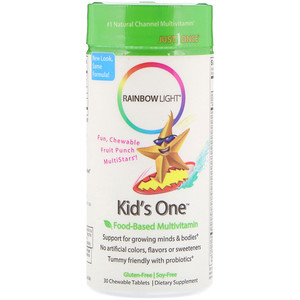 Rainbow Light, Kid's One, MultiStars, Пищевые мультивитамины, фруктовый пунш, 30