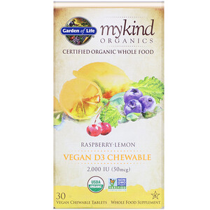 Garden of Life, MyKind Organics, веганский витамин D3, со вкусом малины и лимона, 2000 МЕ, 30