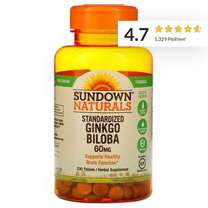Sundown Naturals, стандартизированный гинкго билоба