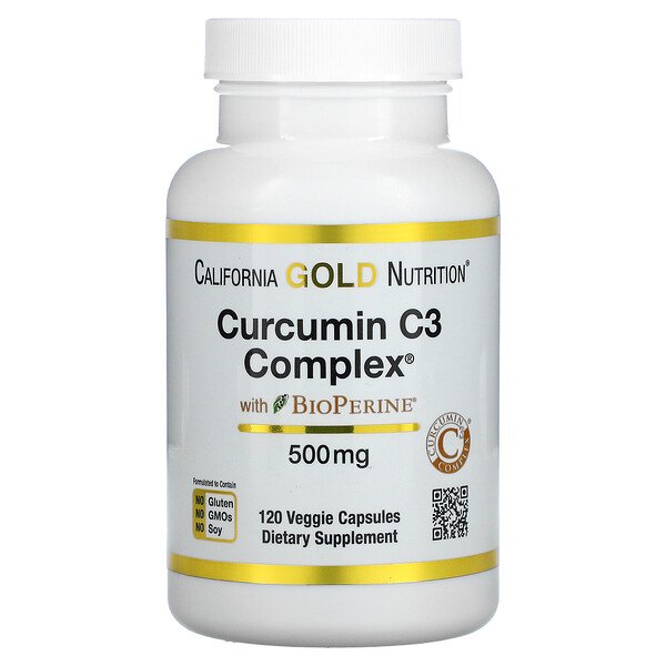 California Gold Nutrition, Curcumin C3 Complex с экстрактом BioPerine, 500 мг, 120 растительных капсул